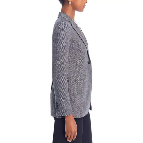Theory Black Gray Slim Button Jacket Abbot Knit Chevron Herringbone Stretch 8 - Picture 8 of 16